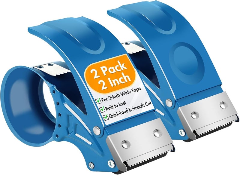 Bonison 2 Pack Heavy Duty Packing Tape Dispenser Gun – 2-Inch Wide Tape Dispenser with Adjustable Brake – Fits 3-Inch Core, Industrial-Grade Tape Gun for Moving, Shipping, Office & Warehouse Use (Blue) - Image 1
